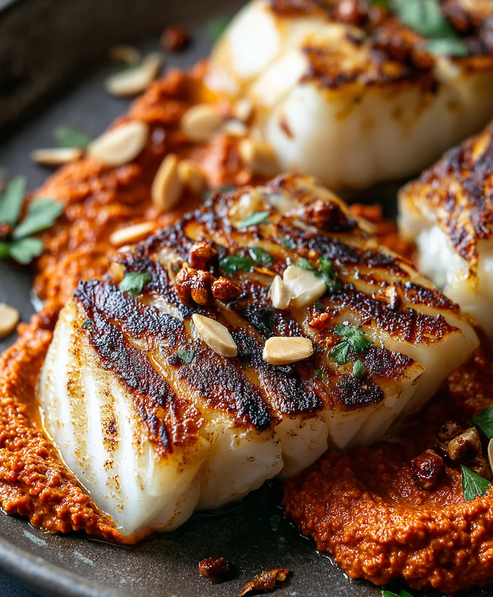 Spanish Grilled Cod with Almond Romesco Sauce
