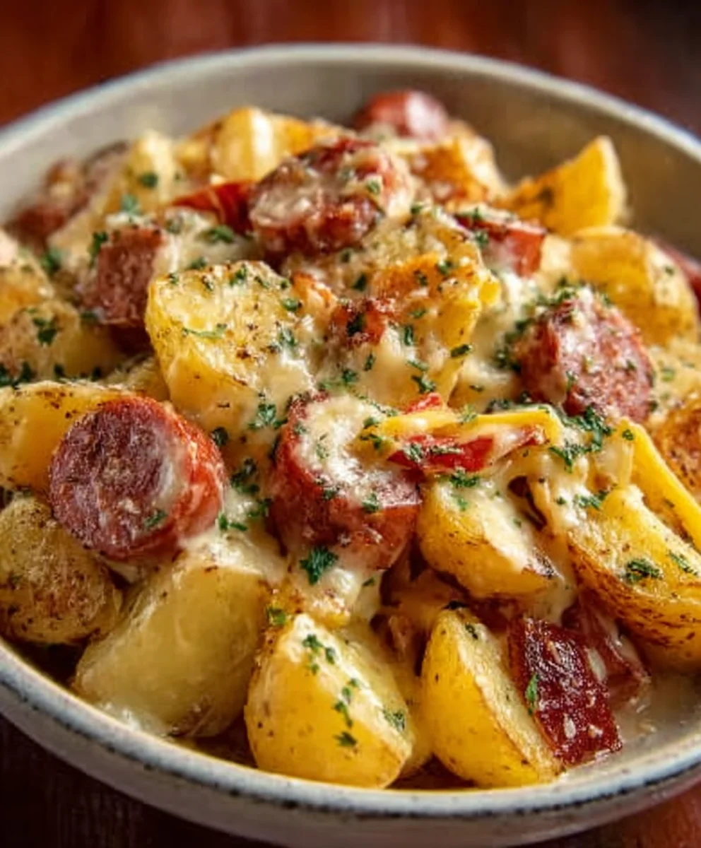 Cheesy Beef Sausage Ranch Potatoes - Easy Dinner