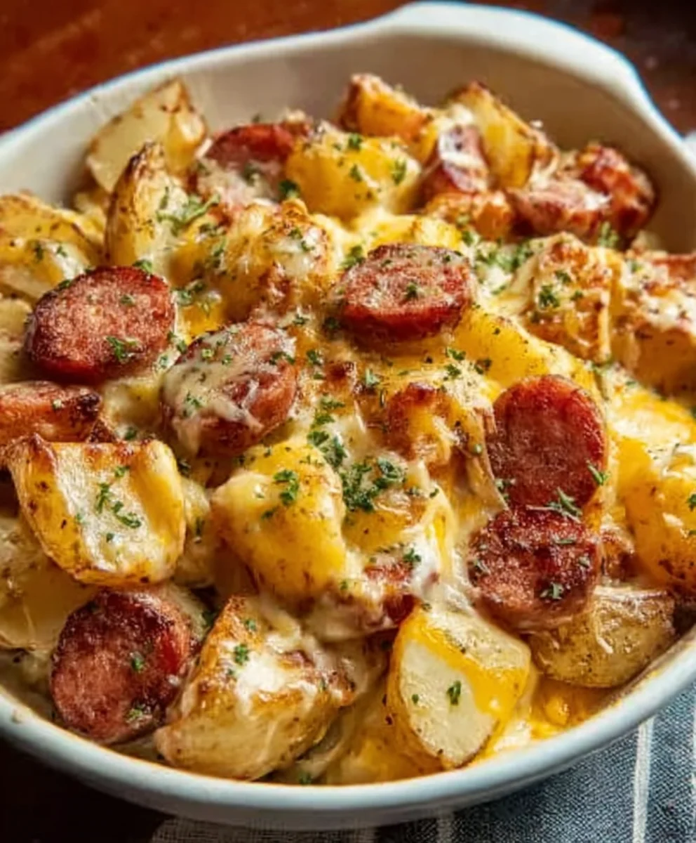 Cheesy Beef Sausage Ranch Potatoes - Easy Dinner