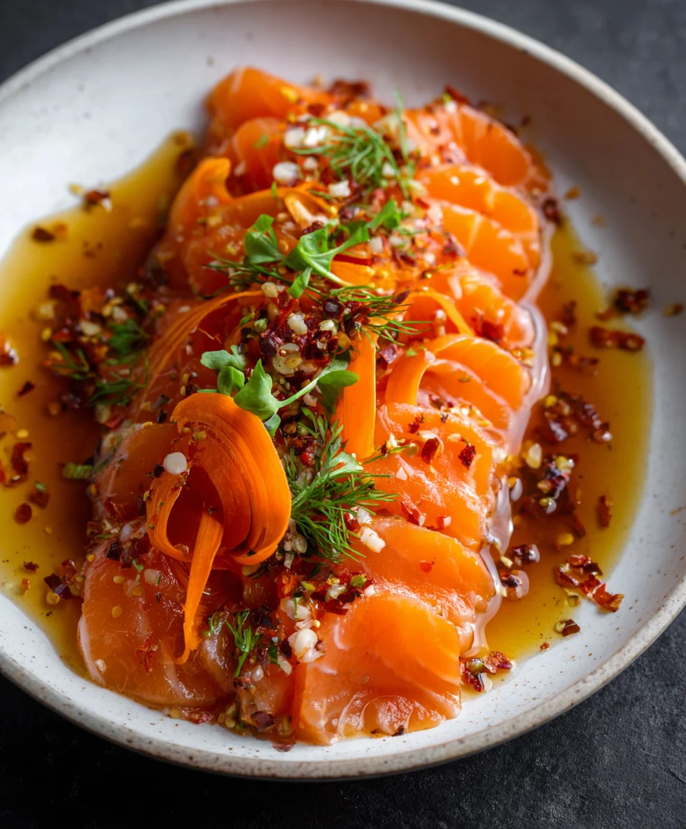 Spicy Salmon Crudo- Fresh & Zesty Carrot Salad
