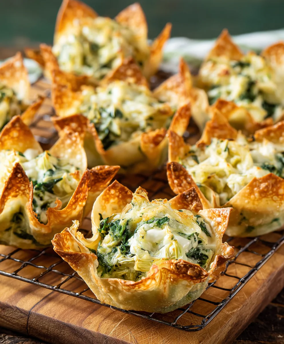 Spinach Artichoke Wonton Cups - Easy Appetizer