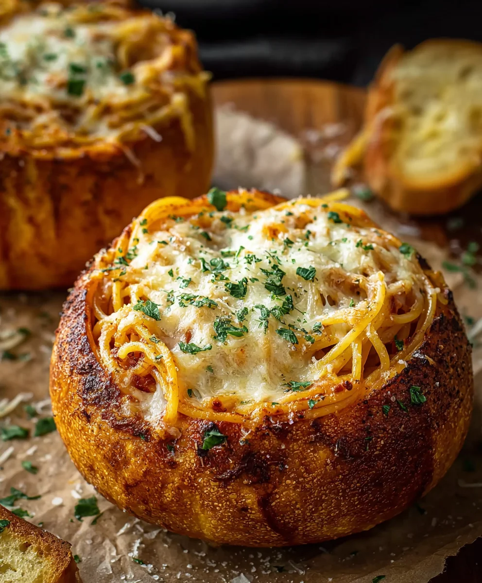 Spaghetti Garlic Bread Bowls - Easy Comfort Food