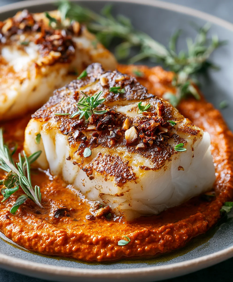 Spanish Grilled Cod with Almond Romesco Sauce