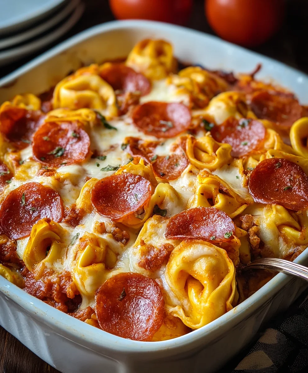 Beef Beef Pepperoni Tortellini Pizza Casserole Recipe