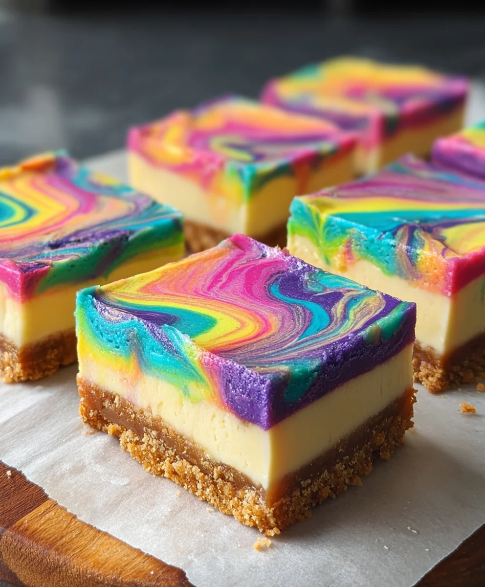 Rainbow Cheesecake Swirl Bars-Easy Dessert Recipe
