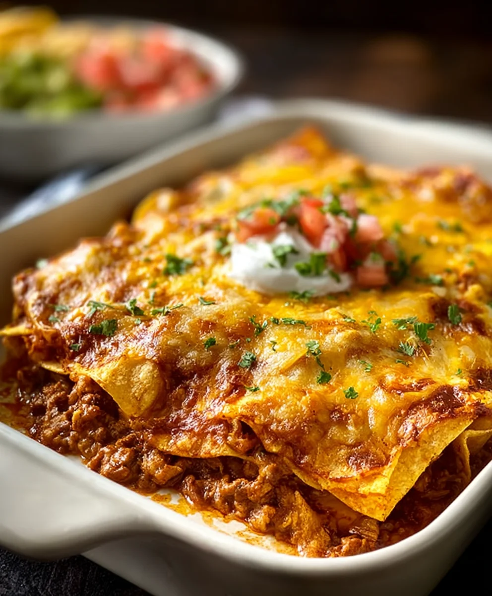 Easy Beef Tortilla Chip Enchiladas-Quick Comfort Meal