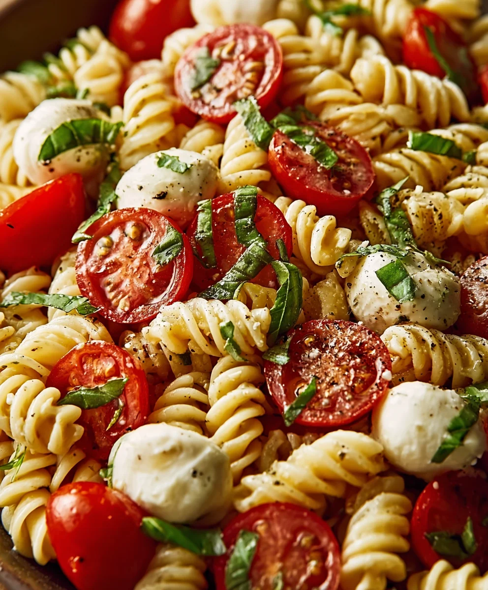 Creamy Caprese Pasta Salad- Easy & Delicious