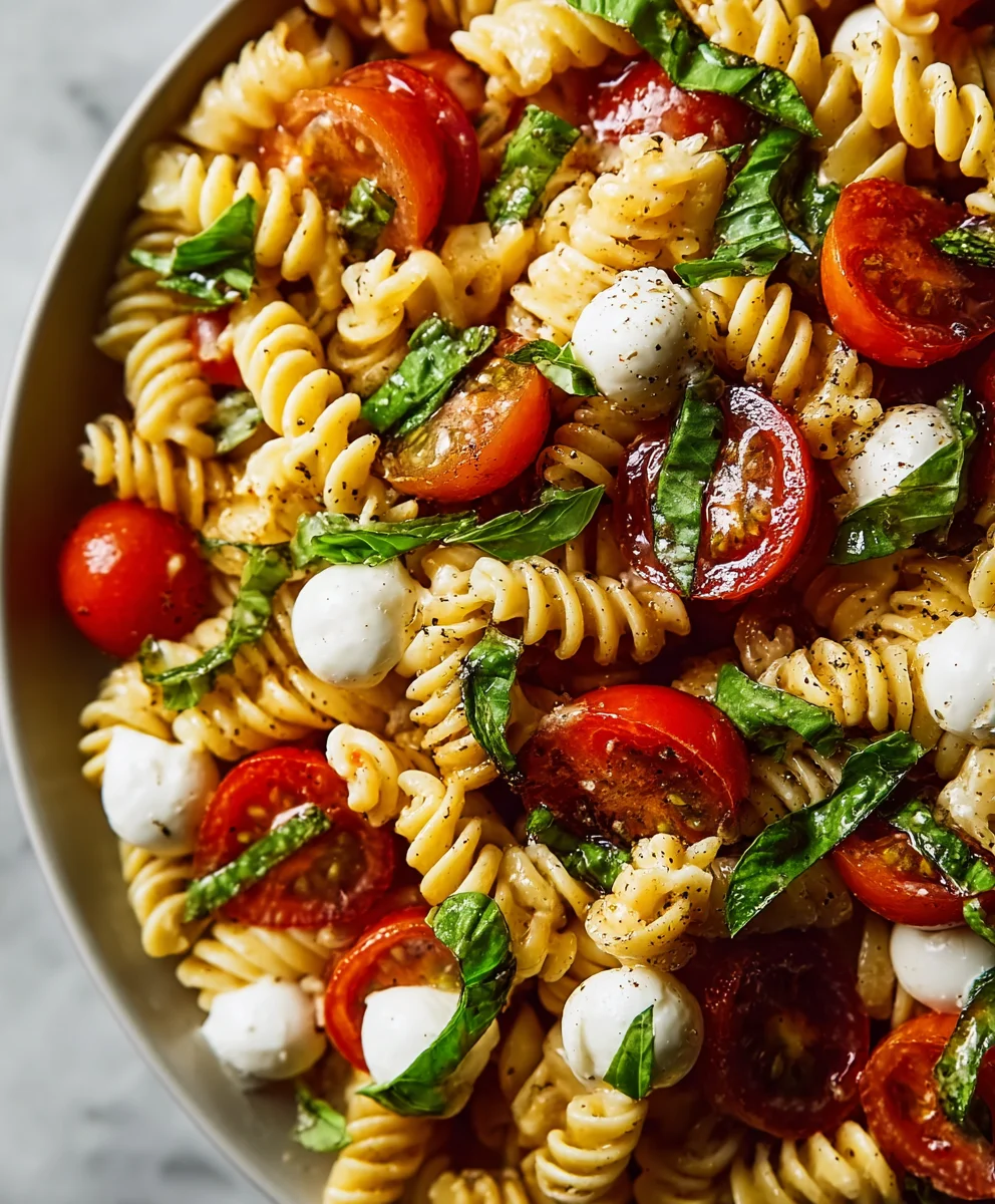 Creamy Caprese Pasta Salad- Easy & Delicious