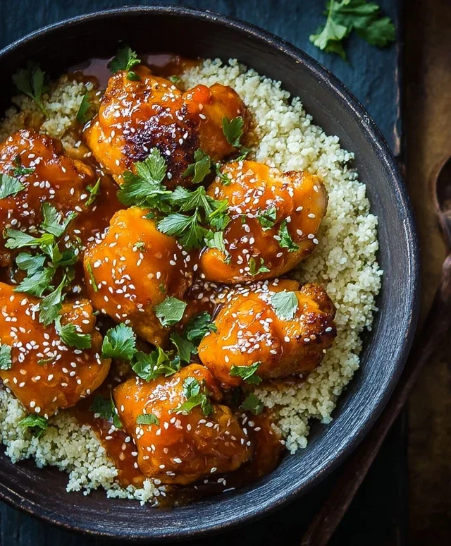 Sweet and Sticky 3 Ingredient Apricot Chicken with Cauliflower Rice