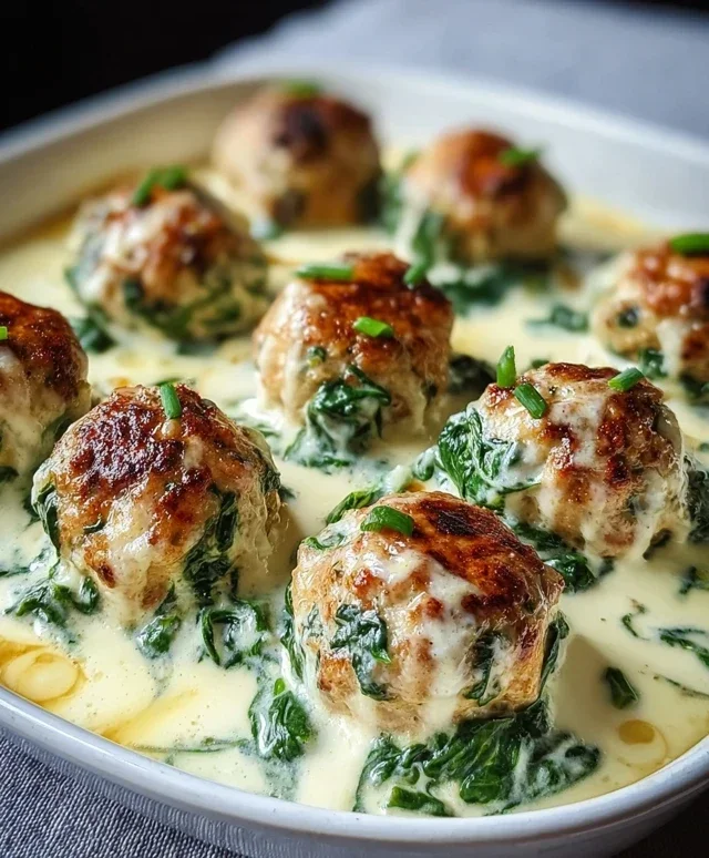 Southern Style Baked Chicken Ricotta Meatballs with Spinach Alfredo