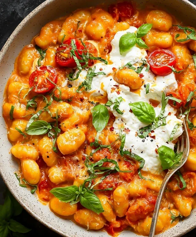 30 Minute Creamy Tomato Gnocchi with Burrata