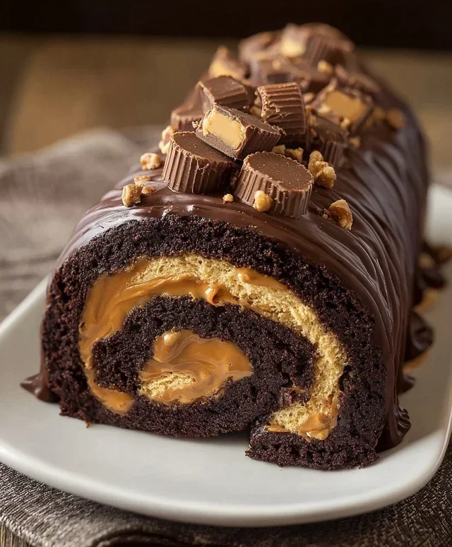 Peanut Butter Cup Chocolate Roll Cake