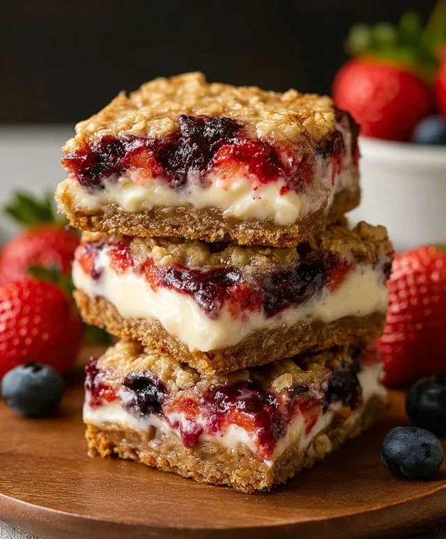 Berry Oatmeal Cheesecake Bars
