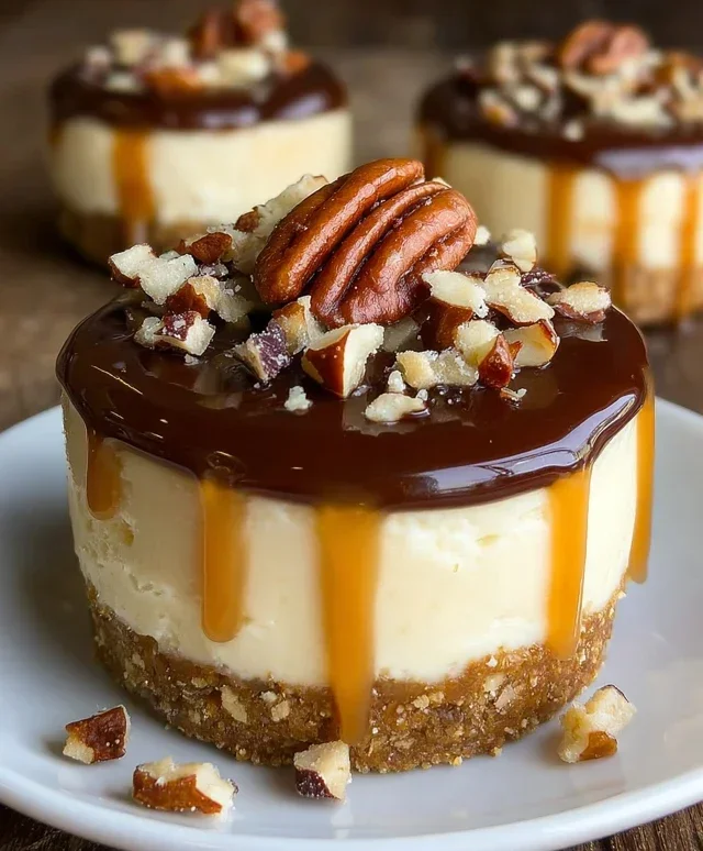 No Bake Turtle Mini Cheesecakes