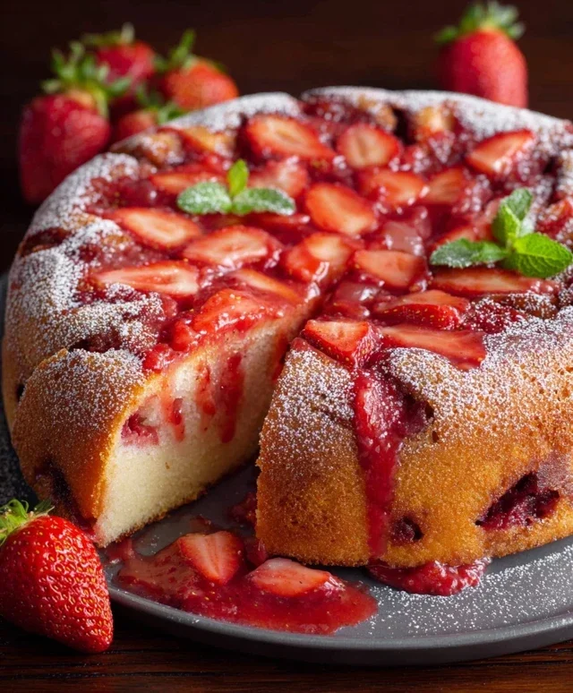 Easy Strawberry Cake with Strawberry Sauce