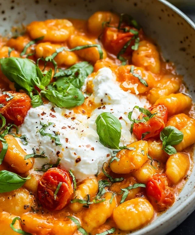 30 Minute Creamy Tomato Gnocchi with Burrata