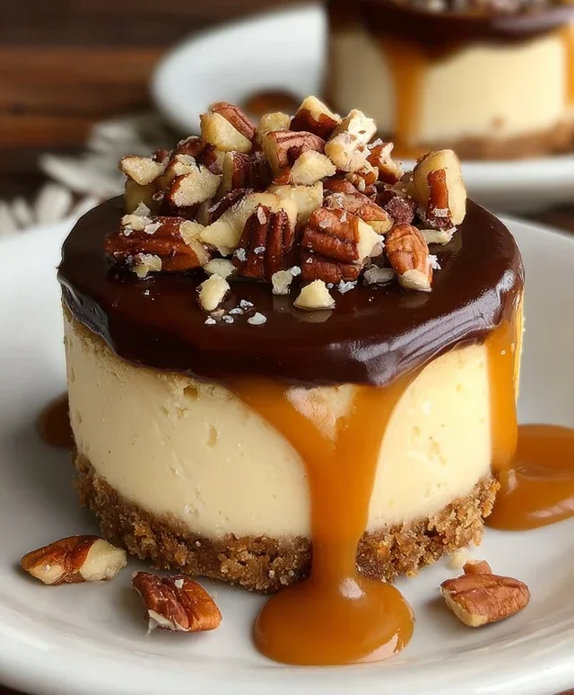 No Bake Turtle Mini Cheesecakes