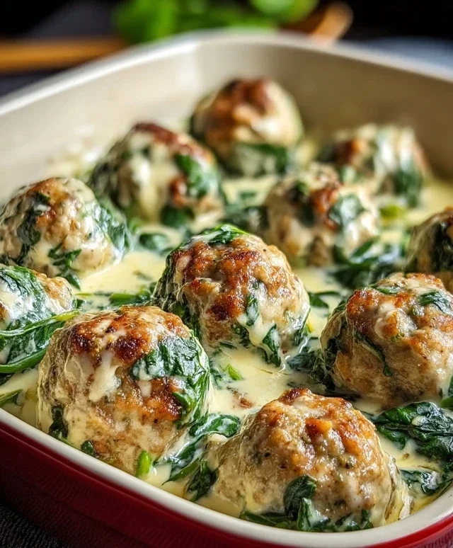 Southern Style Baked Chicken Ricotta Meatballs with Spinach Alfredo