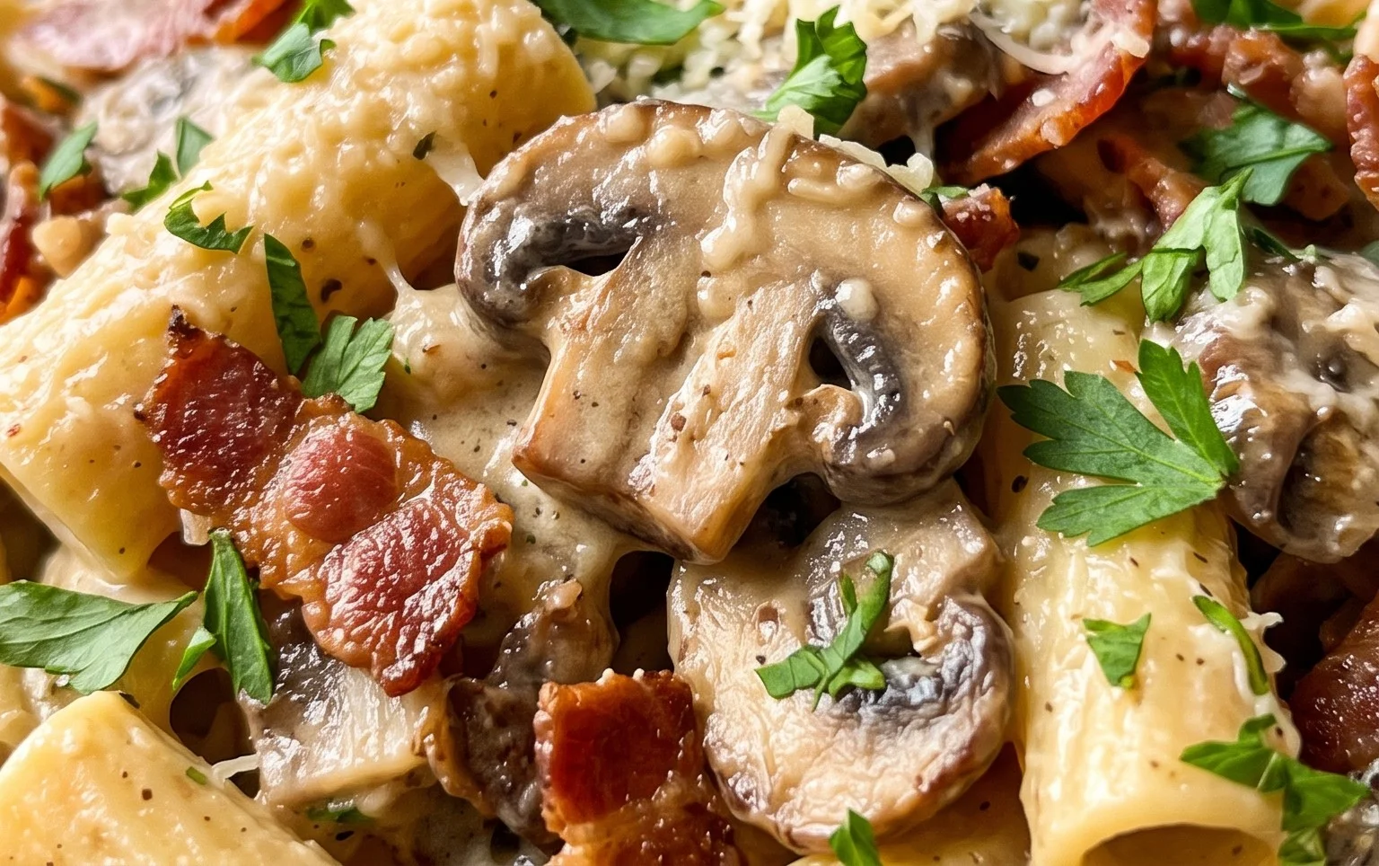 Creamy Beef Bacon and Mushroom Pasta