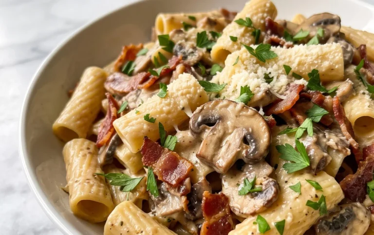 Creamy Beef Bacon and Mushroom Pasta