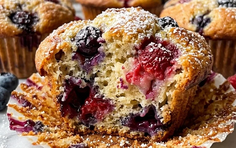 Bakery Style Mixed Berry Muffins | with Frozen Berries