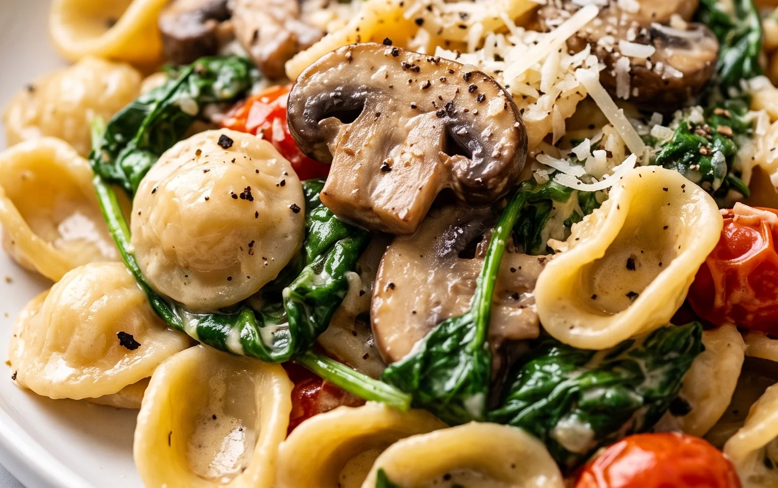 Parmesan Spinach Mushroom Pasta Skillet