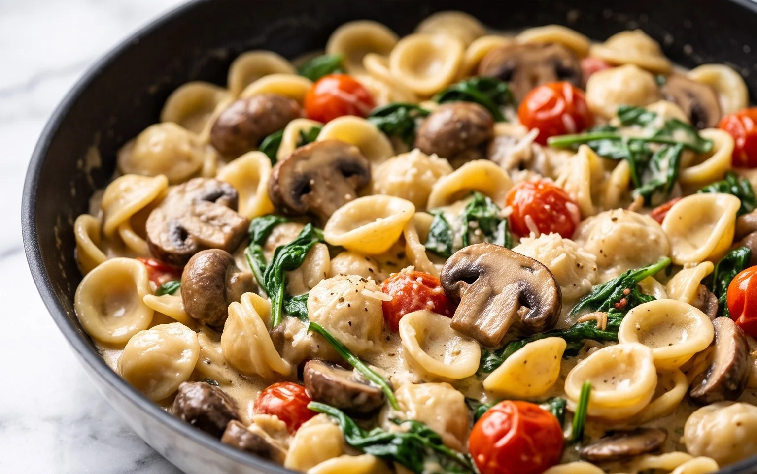 Parmesan Spinach Mushroom Pasta Skillet