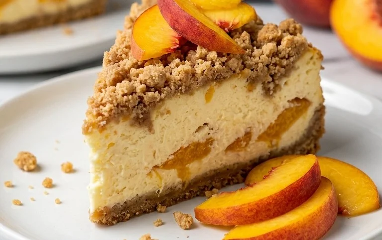 Peach Cream Cheese Cake with Streusel Topping