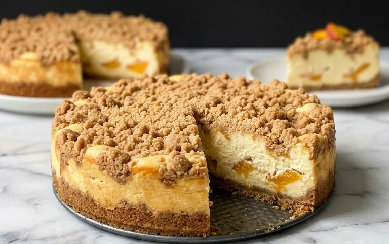 Peach Cream Cheese Cake with Streusel Topping