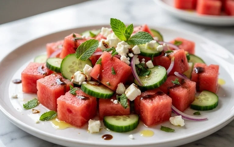 Watermelon Salad with Cucumber and Feta