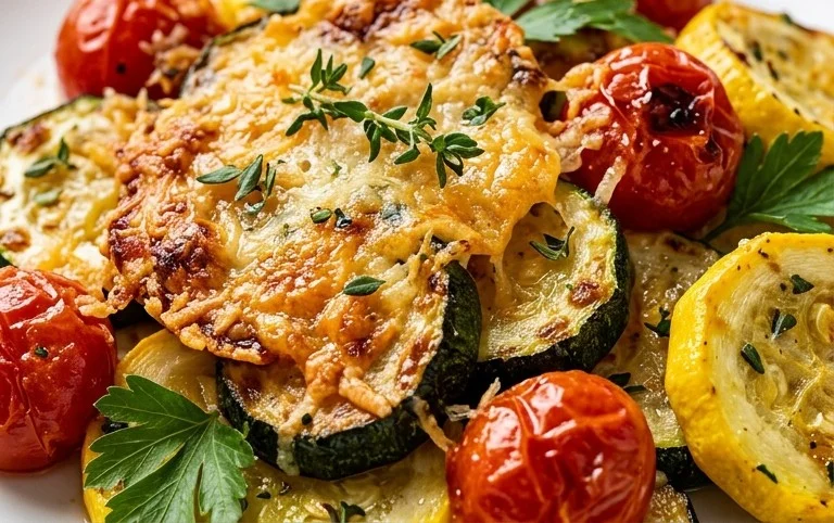 Roasted Garlic-Parmesan Zucchini, Squash and Tomatoes